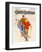 "Couple Wearing Snowshoes," Country Gentleman Cover, February 1, 1930-McClelland Barclay-Framed Giclee Print
