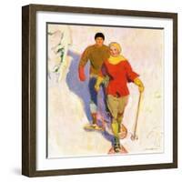 "Couple Wearing Snowshoes,"February 1, 1930-McClelland Barclay-Framed Giclee Print