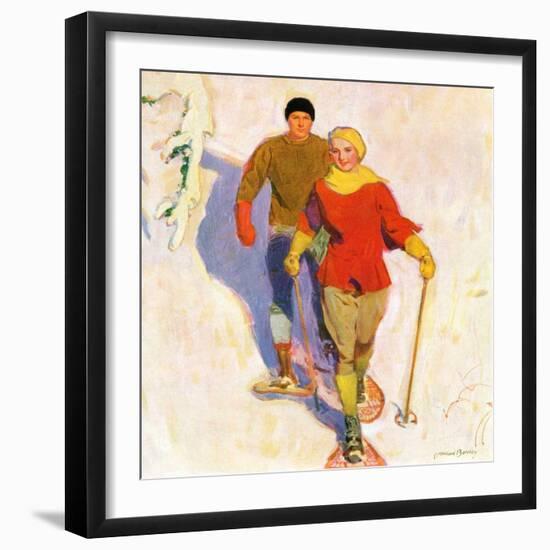 "Couple Wearing Snowshoes,"February 1, 1930-McClelland Barclay-Framed Giclee Print