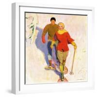 "Couple Wearing Snowshoes,"February 1, 1930-McClelland Barclay-Framed Giclee Print