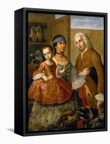Couple with Little Girl (De Espanol y Mestiza, Castiza), Museo de America, Madrid, Spain-Miguel Cabrera-Framed Stretched Canvas