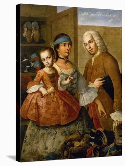 Couple with Little Girl (De Espanol y Mestiza, Castiza), Museo de America, Madrid, Spain-Miguel Cabrera-Stretched Canvas