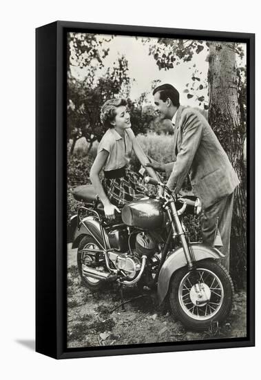 Couple with Motorcycle-null-Framed Stretched Canvas