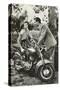 Couple with Motorcycle-null-Stretched Canvas