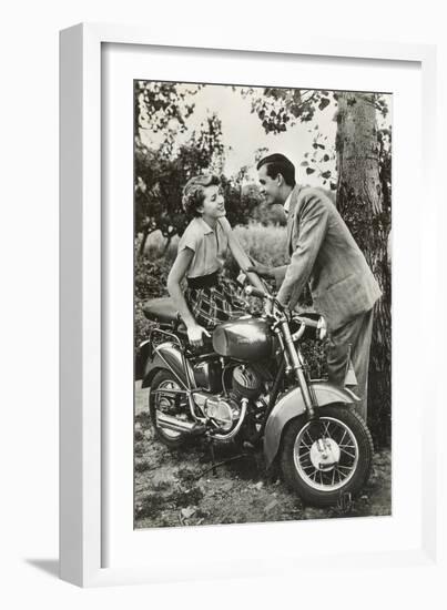 Couple with Motorcycle-null-Framed Art Print