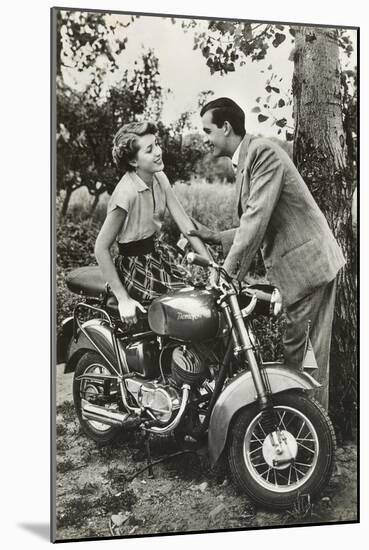 Couple with Motorcycle-null-Mounted Art Print