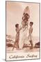 Couple with Surfboard with Octopus Motif-null-Mounted Art Print