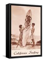Couple with Surfboard with Octopus Motif-null-Framed Stretched Canvas