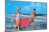 Couple with Toy Raft-null-Mounted Art Print