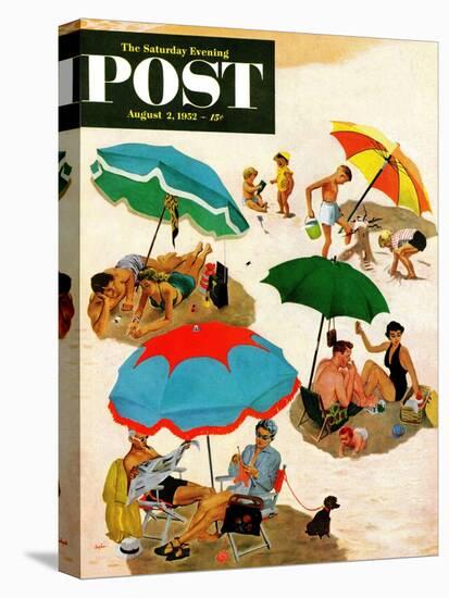 "Couples at the beach" Saturday Evening Post Cover, August 2, 1952-George Hughes-Stretched Canvas