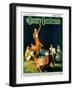 "Couples by Bonfire," Country Gentleman Cover, September 1, 1931-Frank Bensing-Framed Premium Giclee Print