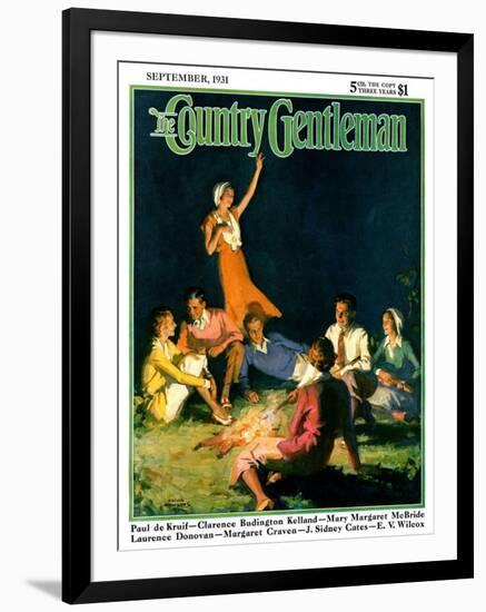 "Couples by Bonfire," Country Gentleman Cover, September 1, 1931-Frank Bensing-Framed Giclee Print