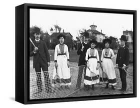 Couples Standing on Tennis Court-null-Framed Stretched Canvas