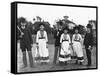 Couples Standing on Tennis Court-null-Framed Stretched Canvas