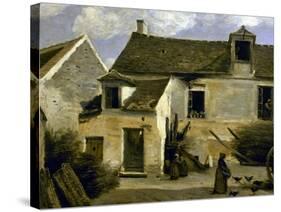 Cour d'une maison de paysans aux environs de Paris-Jean-Baptiste-Camille Corot-Stretched Canvas