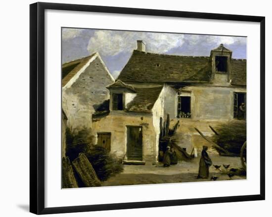 Cour d'une maison de paysans aux environs de Paris-Jean-Baptiste-Camille Corot-Framed Giclee Print