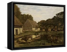 Cour de ferme en Normandie-Claude Monet-Framed Stretched Canvas