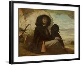 Courbet with His Black Dog, 1842-Gustave Courbet-Framed Giclee Print