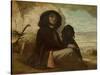 Courbet with His Black Dog, 1842-Gustave Courbet-Stretched Canvas
