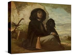 Courbet with His Black Dog, 1842-Gustave Courbet-Stretched Canvas