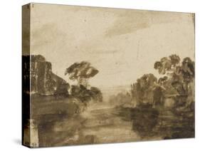 Cours d'eau aux rives boisées ou Impression de crépuscule-Rembrandt van Rijn-Stretched Canvas