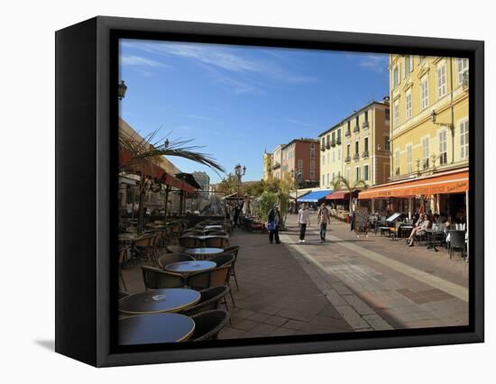 Cours Saleya Market and Restaurant Area, Old Town, Nice, Alpes Maritimes, Provence, Cote D'Azur, Fr-Peter Richardson-Framed Stretched Canvas