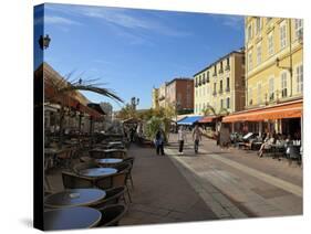 Cours Saleya Market and Restaurant Area, Old Town, Nice, Alpes Maritimes, Provence, Cote D'Azur, Fr-Peter Richardson-Stretched Canvas