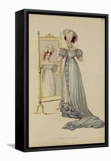 Court Dress, Fashion Plate from Ackermann's Repository of Arts (Coloured Engraving)-English-Framed Stretched Canvas