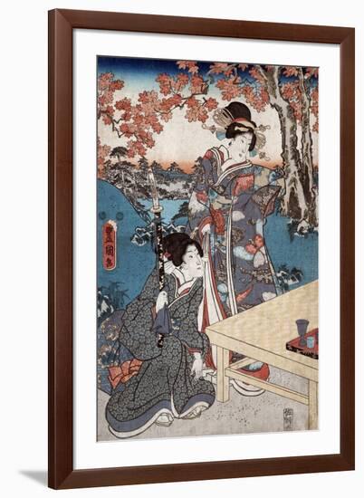 Court Ladies Gathering Maple Leaves, Japanese Wood-Cut Print-Lantern Press-Framed Art Print