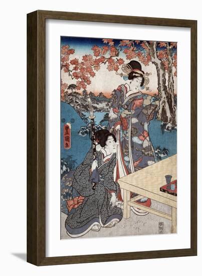 Court Ladies Gathering Maple Leaves, Japanese Wood-Cut Print-Lantern Press-Framed Art Print