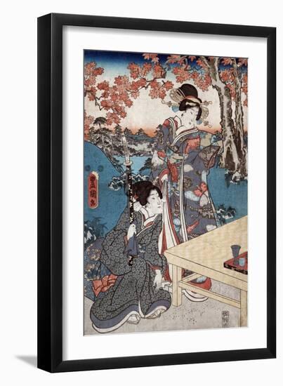 Court Ladies Gathering Maple Leaves, Japanese Wood-Cut Print-Lantern Press-Framed Art Print