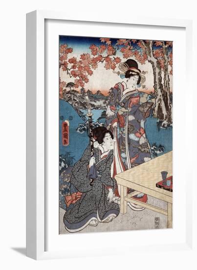 Court Ladies Gathering Maple Leaves, Japanese Wood-Cut Print-Lantern Press-Framed Art Print