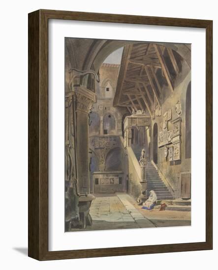 Court of the Bargello, Florence, 1839 (W/C with Ink and Pencil on Paper)-Thomas Hartley Cromek-Framed Giclee Print