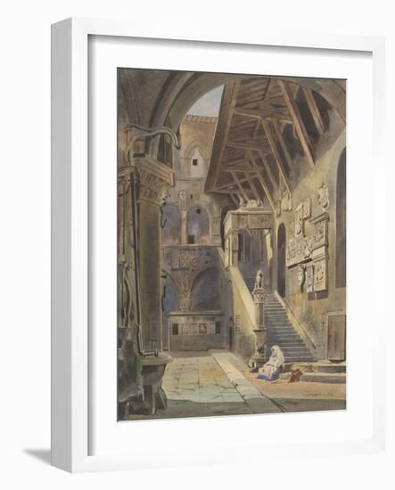 Court of the Bargello, Florence, 1839 (W/C with Ink and Pencil on Paper)-Thomas Hartley Cromek-Framed Giclee Print