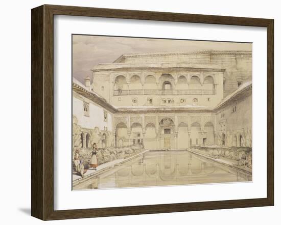 Court of the Myrtles (Patio De Los Arrayanes) and the Palace of Charles V-John Frederick Lewis-Framed Giclee Print