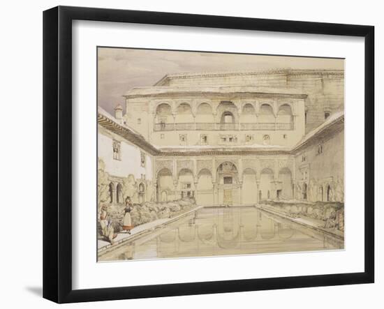 Court of the Myrtles (Patio De Los Arrayanes) and the Palace of Charles V-John Frederick Lewis-Framed Giclee Print