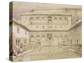 Court of the Myrtles (Patio De Los Arrayanes) and the Palace of Charles V-John Frederick Lewis-Stretched Canvas