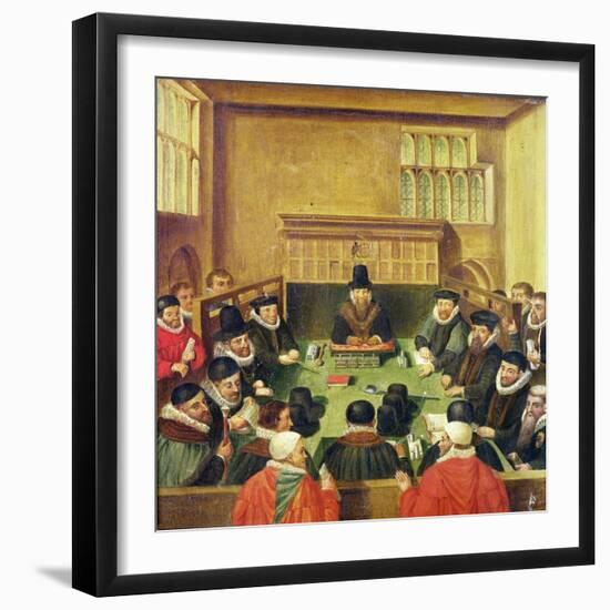 Court of Wards and Liveries, Presided over by the Master of the Court, Lord Burghley (1520-98),…-null-Framed Giclee Print