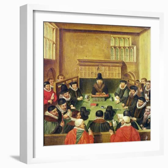 Court of Wards and Liveries, Presided over by the Master of the Court, Lord Burghley (1520-98),…-null-Framed Giclee Print