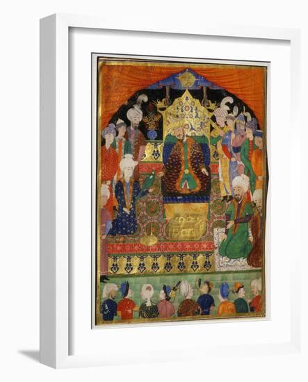 Court Scene from Shahnama, 14th century Iran Timurid Period-null-Framed Giclee Print