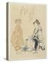 Courtesan and Wooden Doll-Chobunsai Eishi-Stretched Canvas