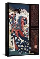 Courtesan Fixing Her Hair, Japanese Wood-Cut Print-Lantern Press-Framed Stretched Canvas