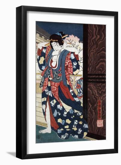 Courtesan Fixing Her Hair, Japanese Wood-Cut Print-Lantern Press-Framed Art Print