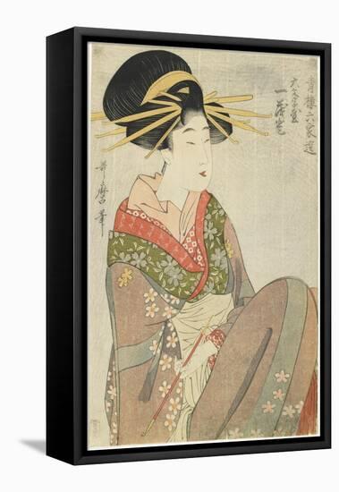 Courtesan Hitomoto of the Daimonjiya House, 1801-1802-Kitagawa Utamaro-Framed Stretched Canvas