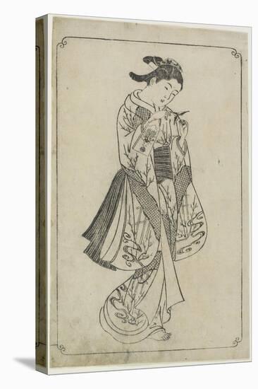 Courtesan Holding a Battledore, 1739-Nishikawa Sukenobu-Stretched Canvas