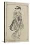 Courtesan Holding a Battledore, 1739-Nishikawa Sukenobu-Stretched Canvas