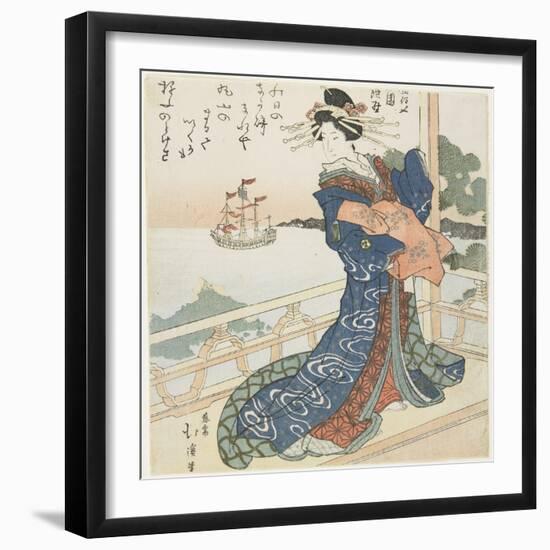 Courtesan Looking at a Foreign Ship, 1818-1844-Toyota Hokkei-Framed Giclee Print