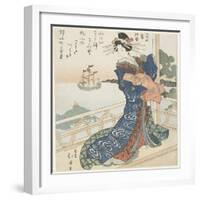 Courtesan Looking at a Foreign Ship, 1818-1844-Toyota Hokkei-Framed Giclee Print