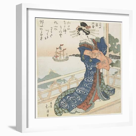 Courtesan Looking at a Foreign Ship, 1818-1844-Toyota Hokkei-Framed Giclee Print