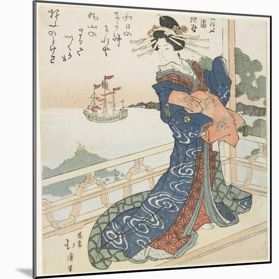 Courtesan Looking at a Foreign Ship, 1818-1844-Toyota Hokkei-Mounted Giclee Print